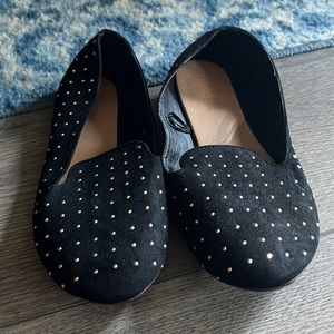 Charlotte Russe Black Flats with Gold Dot Embellishments - Size 6